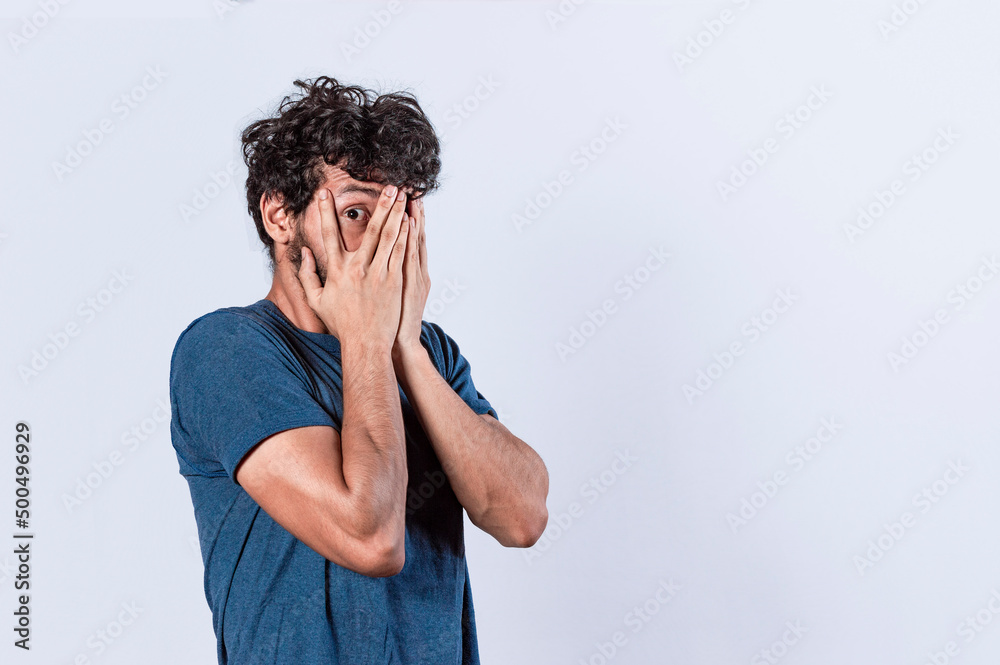 scared man with hands on his face, guy with hands on his face, guy with fear