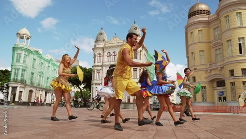 Frevo dancers at the street carnival in Recife, Pernambuco, Brazil. photo