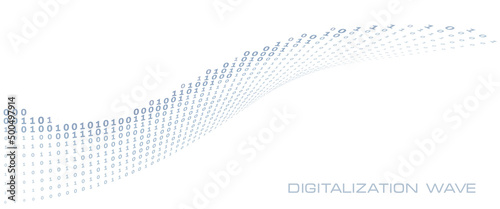 Digitalization wave. Curved line of ones and zeros