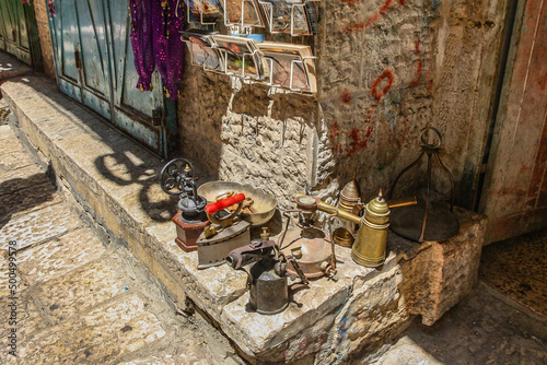 The Arabic suq in the historic old city of Jerusalem, Israel., Middle East photo