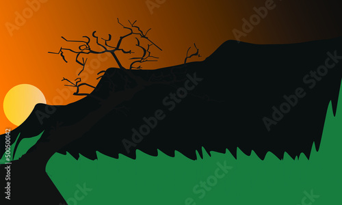 background design Bush silhouette at sunset fit for background, postcard, etc.