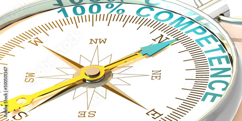 Metal compass with 100 percent competence word