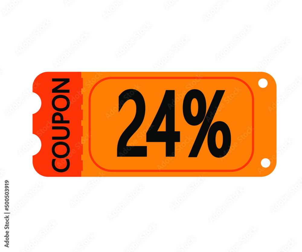 24% off coupon vector. Orange perforated coupon template on white background for stores 24% off coupon vector. Orange perforated coupon template on white background for stores