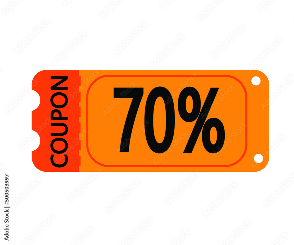 70% off coupon vector. Orange perforated coupon template on white background for stores 70% off coupon vector. Orange perforated coupon template on white background for stores