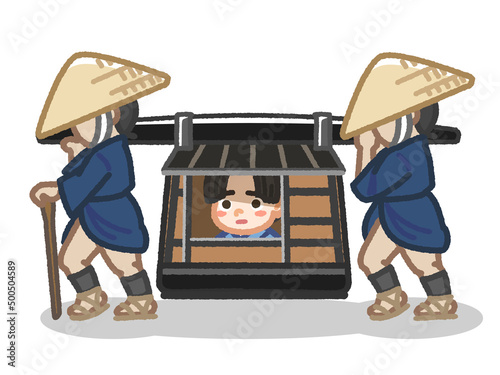 Konstfotografi 駕籠で運ばれている武家の子供