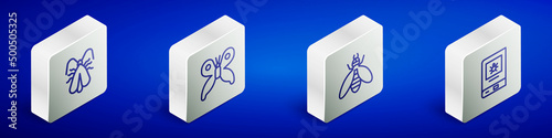 Set Isometric line Clothes moth, Butterfly, Bee and Book about insect icon. Vector