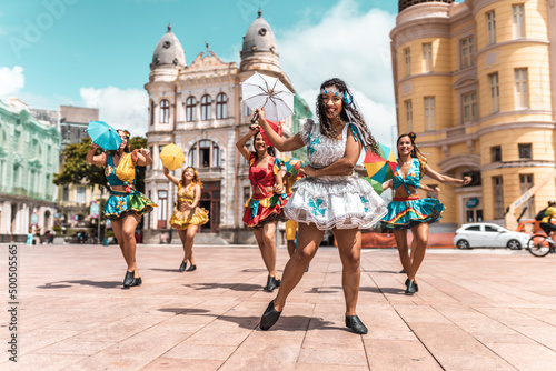 Photographie Frevo dancers at the street carnival in Recife, Pernambuco, Brazil