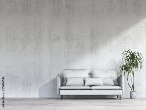 Fototapeta Naklejka Na Ścianę i Meble -  3D rendering of living room with concrete wall in modern house, Loft interior design