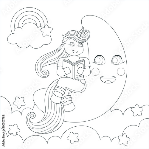coloring unicorn reading abook