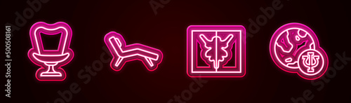 Set line Armchair, , Rorschach test and Psychology, Psi. Glowing neon icon. Vector