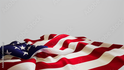 American Flag Banner for Independence Day Isolated on White. Authentic Holiday Background with Copy-Space. photo