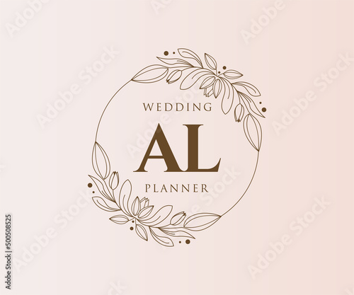 AL Initials letter Wedding monogram logos collection, hand drawn modern minimalistic and floral templates for Invitation cards, Save the Date, elegant identity for restaurant, boutique, cafe in vector