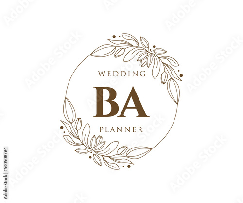 BA Initials letter Wedding monogram logos collection, hand drawn modern minimalistic and floral templates for Invitation cards, Save the Date, elegant identity for restaurant, boutique, cafe in vector