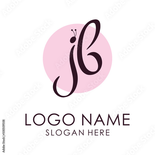 Letter JB, Logo with signature and butterfly style.