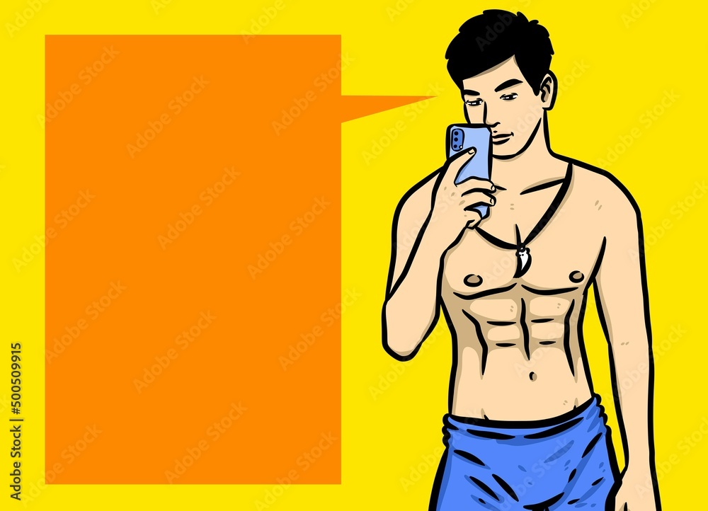 Fototapeta premium cute man cartoon on color background