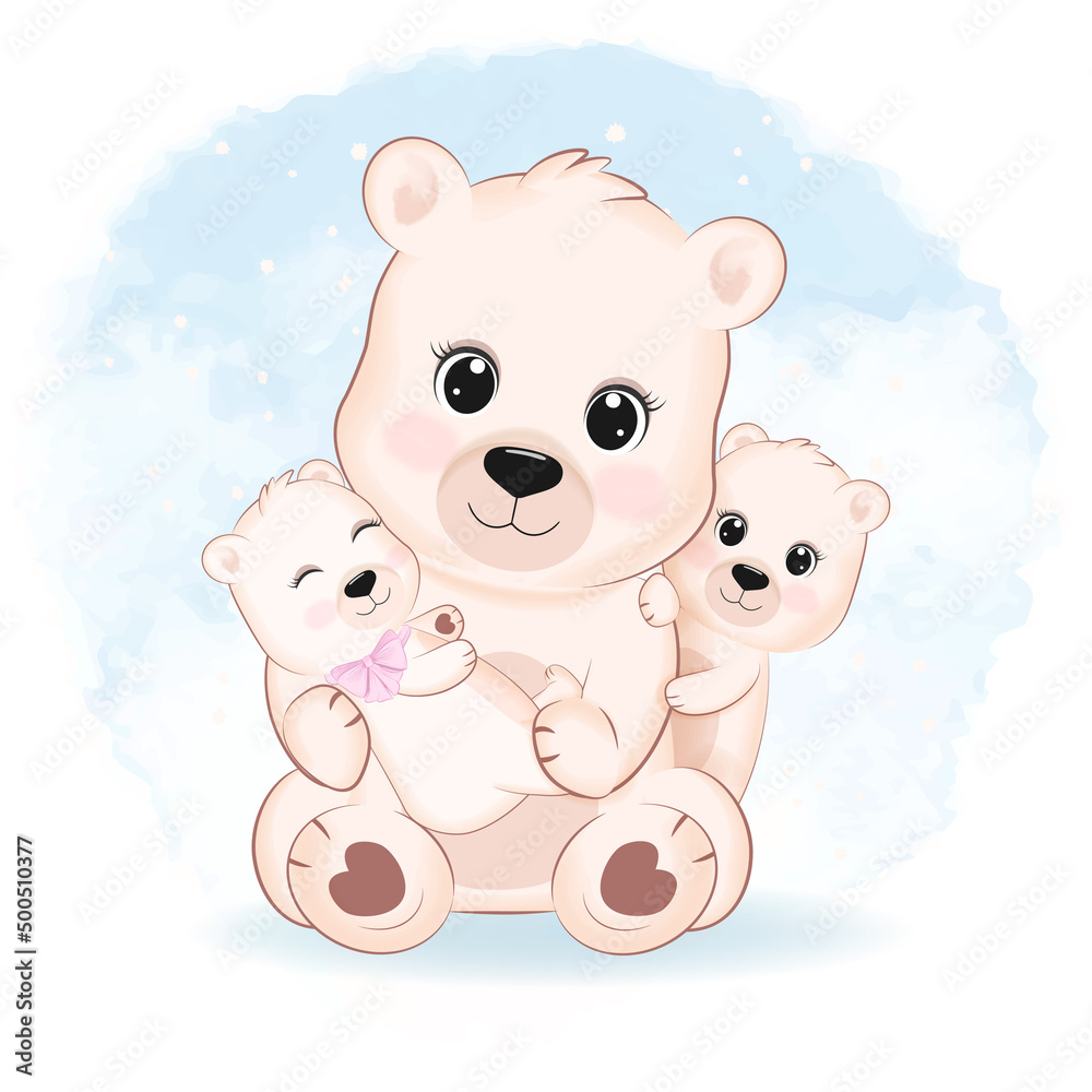 Fototapeta premium Cute Bear' s family, animal cartoon illustration