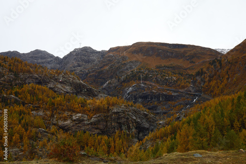 View of landscape furi mountain in autumn season from cable car in zermatt, swiss © pumppump