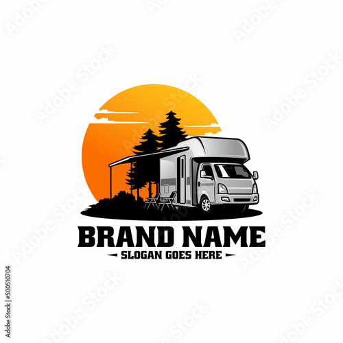 camper van - caravan - motor home isolated logo vector