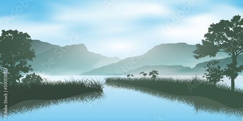 tree and grass silhouette in lake