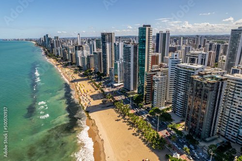 Aerial view of "Boa Viagem" beach in Recife, capital of Pernambuco, Brazil. © Brastock Images