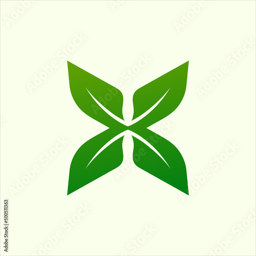 Modern letter X leaf logo illustration design