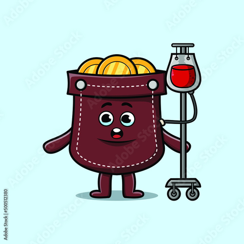 Cute cartoon illustration of pocket having blood transfusion with cute modern style deign