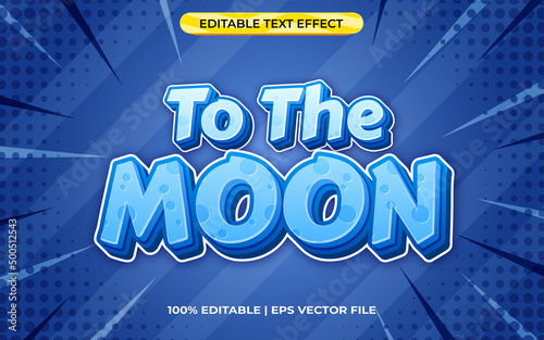 to the moon 3d text effect with moon texture. blue typography template for tittle