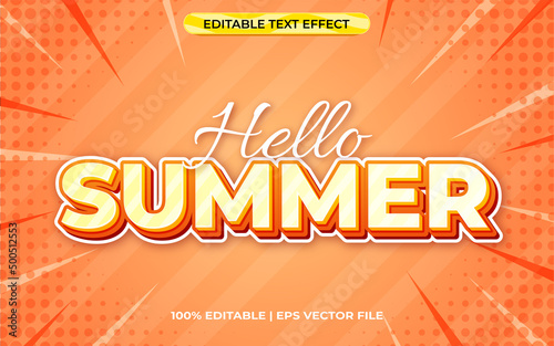 Hallo summer 3d text effect with warm theme. orange typography template for summer event