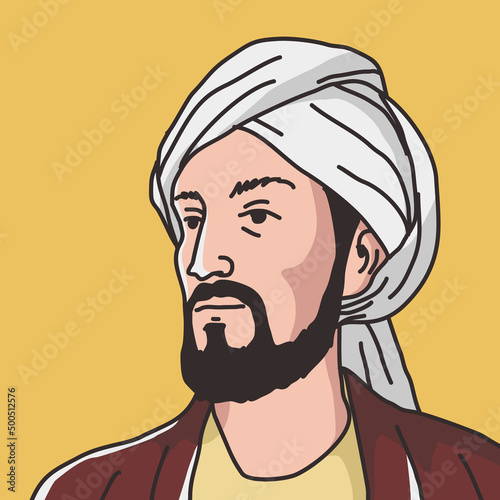 muslim illustration of Al-Jazari inventor, scientist, a skilled worker of handmade designs, and a mathematician