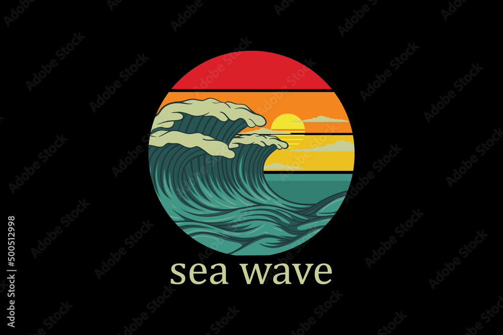 Sea wave retro vintage landscape