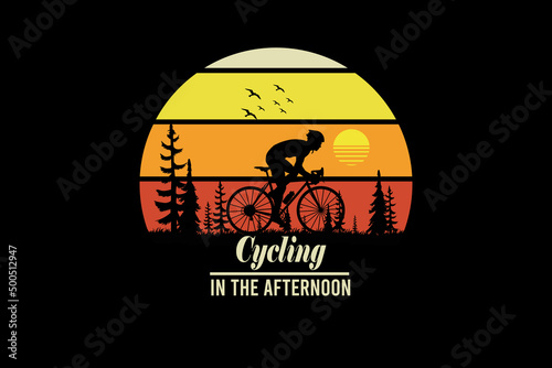 Cycling in the afternoon retro vintage landscape