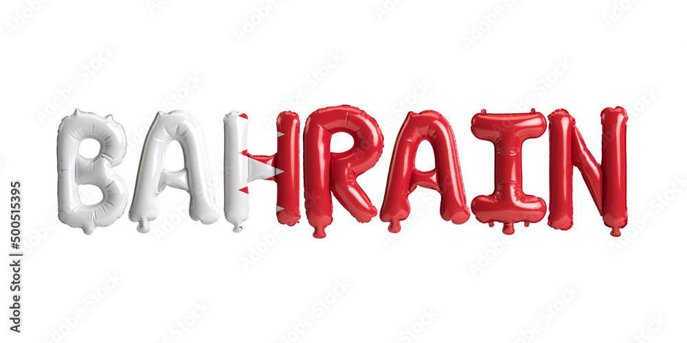 3d illustration of Bahrain-letter balloons with flags color isolated on white