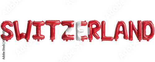 3d illustration of Switzerland-letter balloons with flags color isolated on white