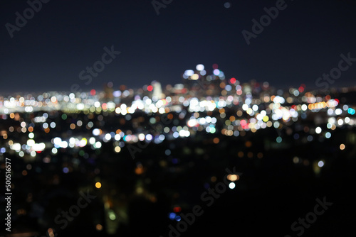 Los Angeles city skyline at night with blur