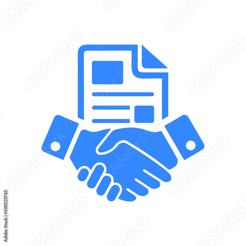 Business, Contract icon. Blue vector sketch.