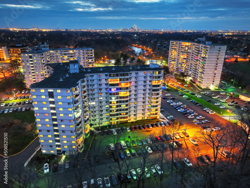 Aerial View of an Apartment Complex at Night
