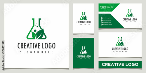 leaf and lab logo design template with business card design