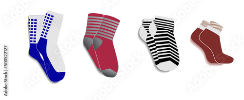 realistic socks type cloth. various kinds of 

long and short socks. modern style foot wear 

isolated on white background.
