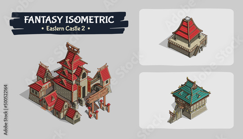 Isometric Eastern Castle Fantasy game assets - Vector Illustration