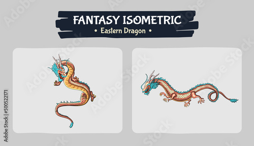 Isometric Dragon Fantasy game assets - Vector Illustration