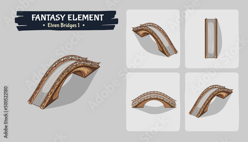Isometric Elven Bridges Fantasy game assets - Vector Illustration