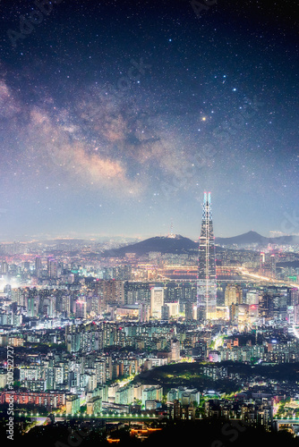 Seoul city skyline at night