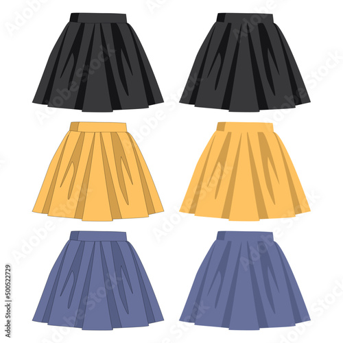 Vector A-line skirt for girls black yellow blue for women for summer 