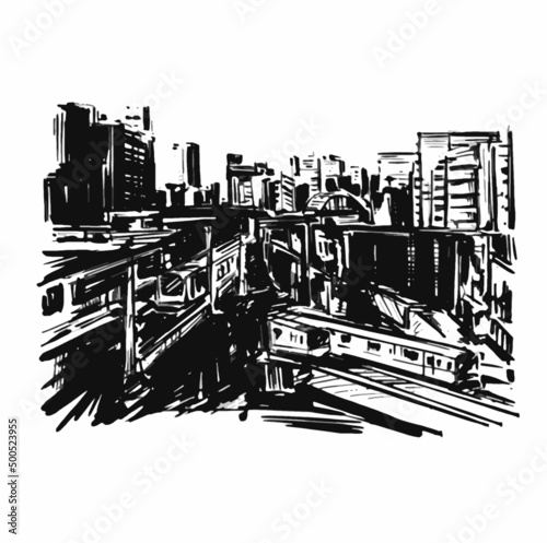 Sketch of Tokyo city hand draw 