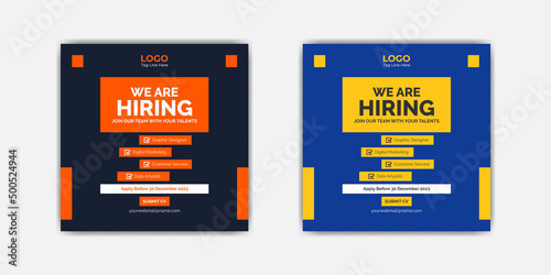 We are hiring job vacancy social media post template and hiring poster square flyer design