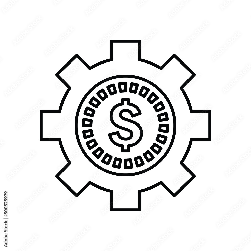 Dollar, settings, configuration outline icon. Line art sketch. Dollar, settings, configuration outline icon. Line art sketch.
