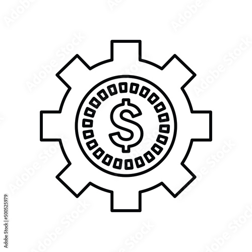 Dollar, settings, configuration outline icon. Line art sketch.