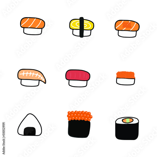 sushi set icon vector drawing with hand