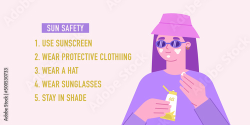 Sun safety infographic. Skin care. Sun protection