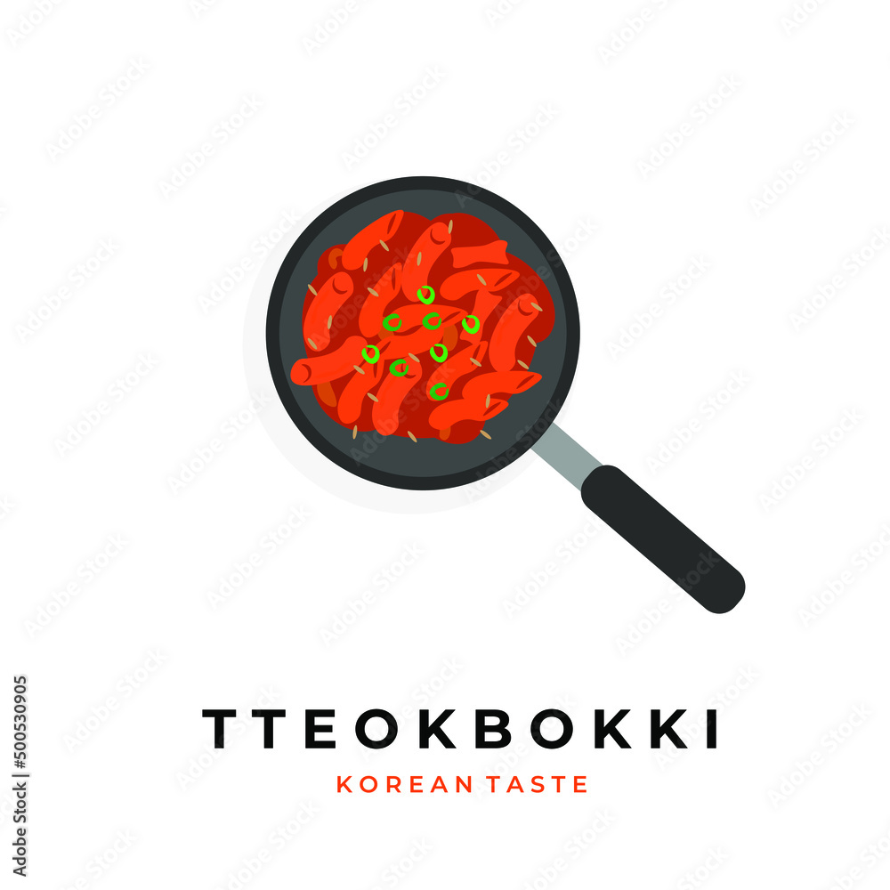 Hot boiled spicy tteokbokki Korean street food vector illustration